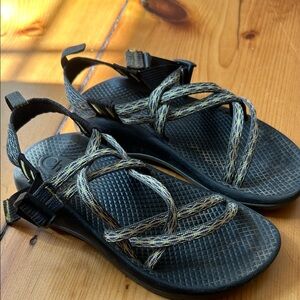 Chaco Black Sandals with Yellow and Gray Webbing